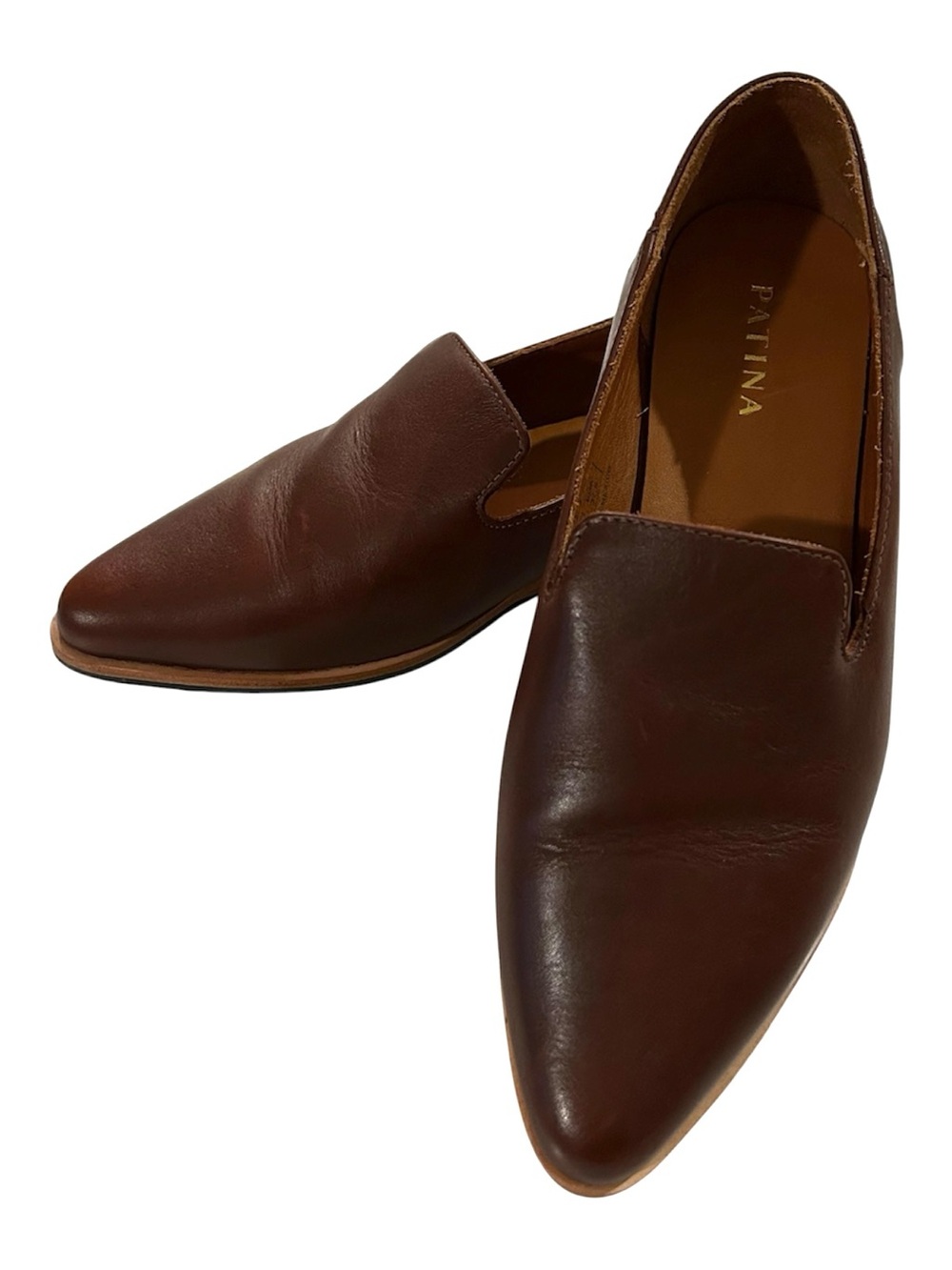 PORTLAND LEATHER Patina Brown Pointed Toe Slip On Loafers Size 7 1/2